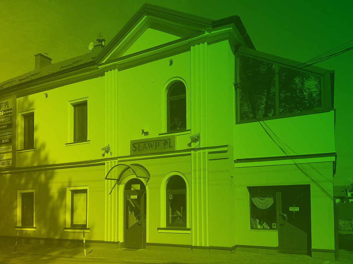 Siedziba firmy SŁAWPOL - zdjęcie z zielono-żółtym gradientem